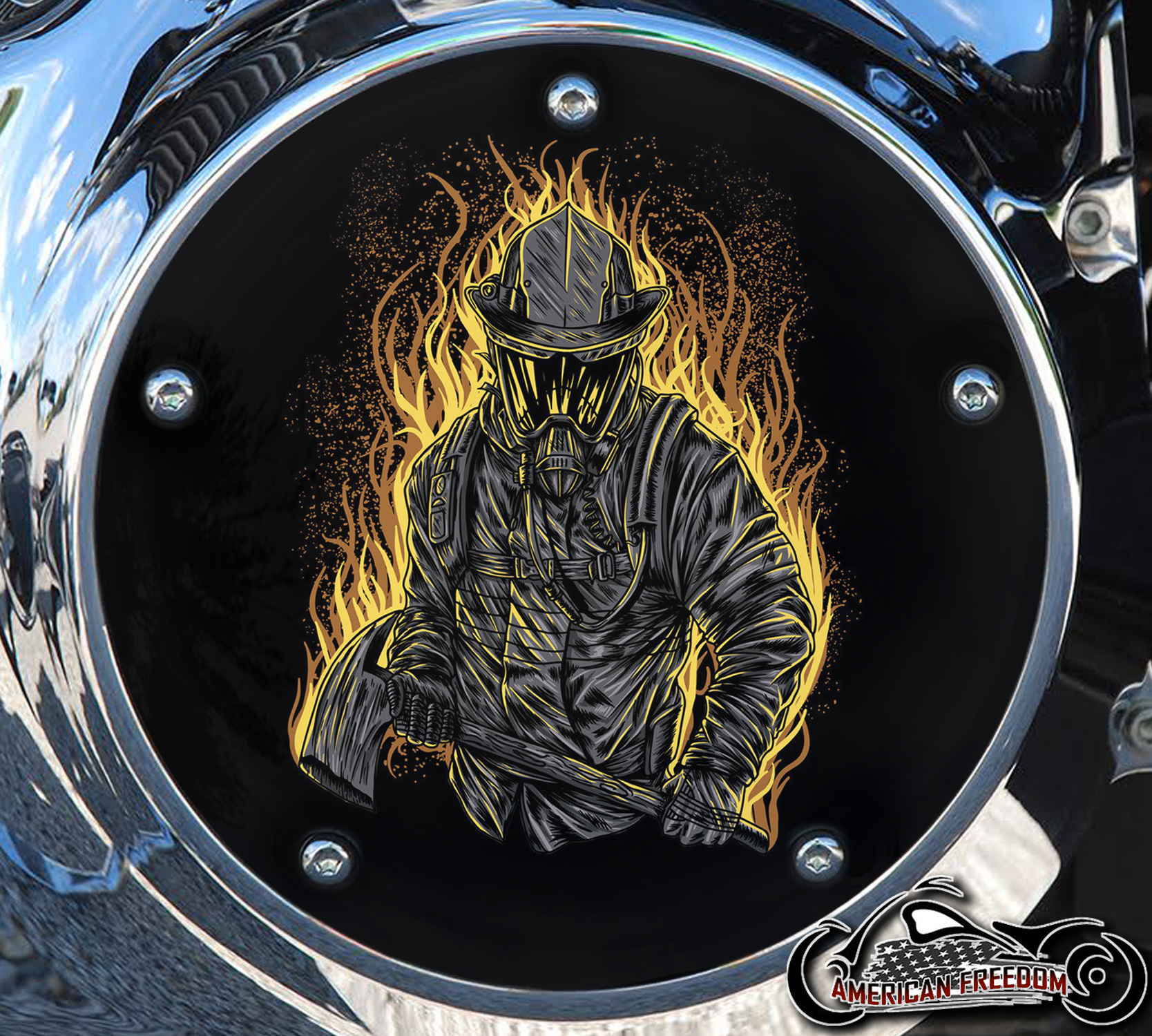 Custom Derby Cover - Flaming Firefighter